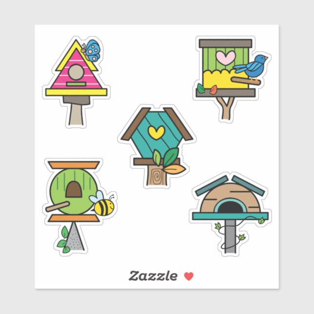 Stickers couleur Whimsical Birdhouse (Feuille)