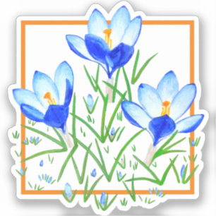 Stickers Coupe Crocus Fleurs Bleu & Blanc Personna