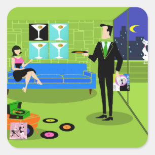 Stickers Couple Cartoon Urbain Rétro