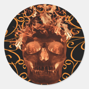 Stickers Crâne flamboyant orange