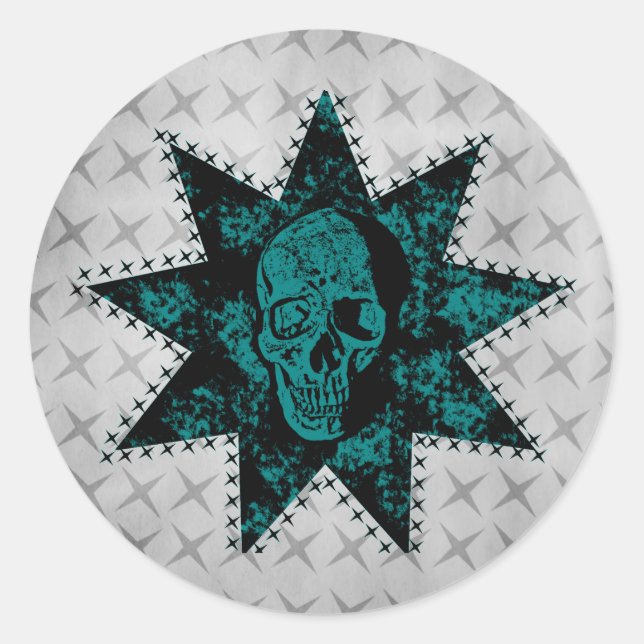Stickers crâne Punk, noir et Turquoise (Devant)