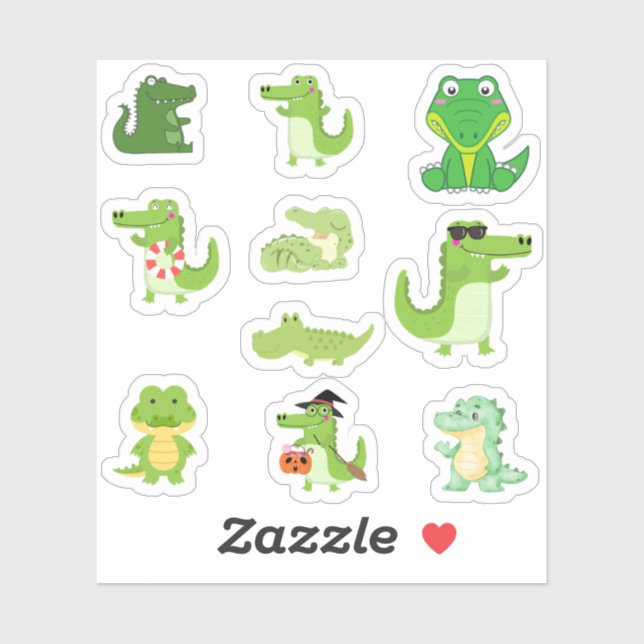 Stickers crocodile mignonne (Feuille)