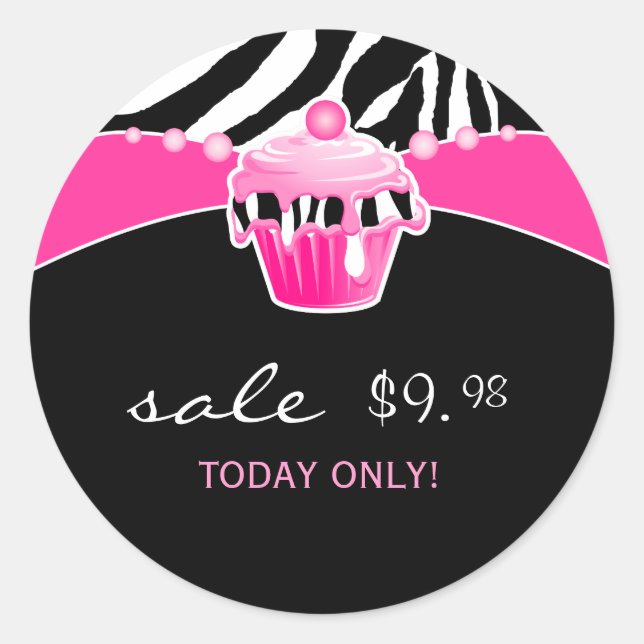 Stickers Cupcake Boulangerie Zebra rose noir Retro (Devant)