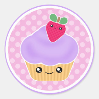 Stickers Cupcake Kawaii fraise violet