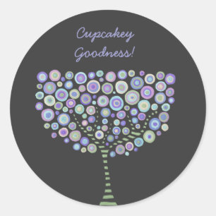 Stickers Cupcake Toppers Blue Retro Circle Tree