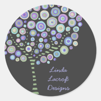Stickers Cupcake Toppers Blue Retro Circle Tree