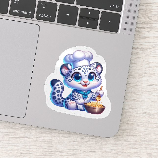 Stickers Cute Kawaii Snow Leopard Français Cook (Détail)