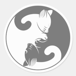 Stickers Cute Kitty Grey et Blanc Yin Yang Chat