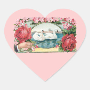 Stickers Cygne et Art Vintage Rose