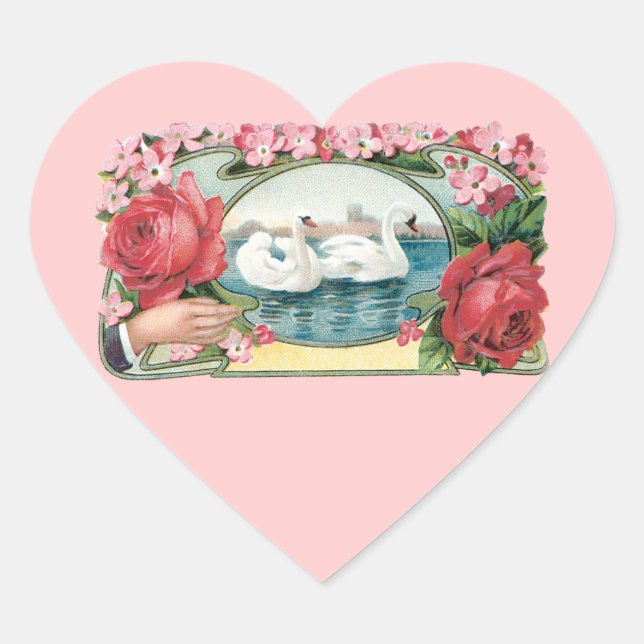 Stickers Cygne et Art Vintage Rose (Devant)