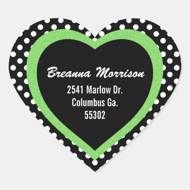 Stickers d'adresse cardiaque à pois vert (Devant)