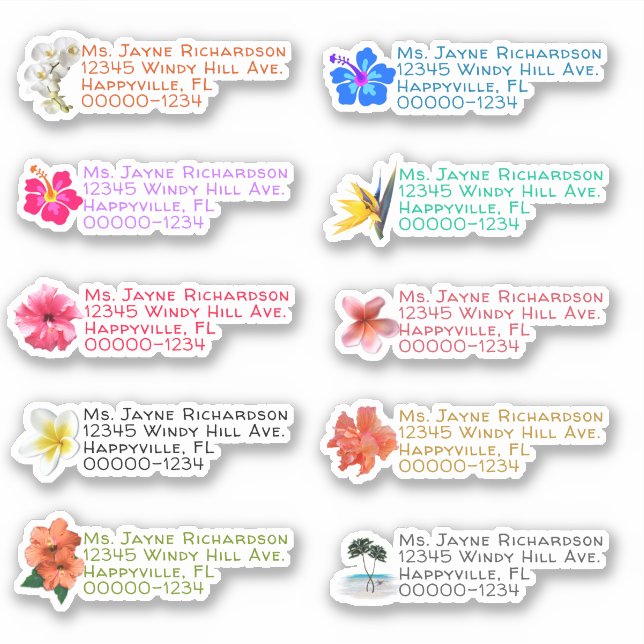 Stickers d'adresse de retour en forme de fleurs tr (Devant)