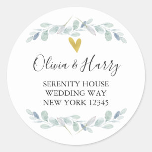 Stickers d'adresse de retour Gold Heart Eucalyptus