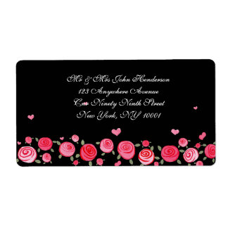 Stickers d'adresse élégante Mariage de fleurs noir