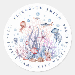 Stickers d'adresse ronde de la belle vie maritime