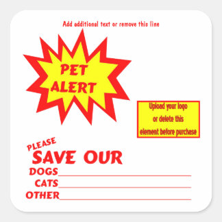 Stickers d'alerte pour animaux de compagnie Carrés