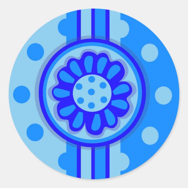 Stickers d'alimentation à fleurs bleues (ronds) (Devant)