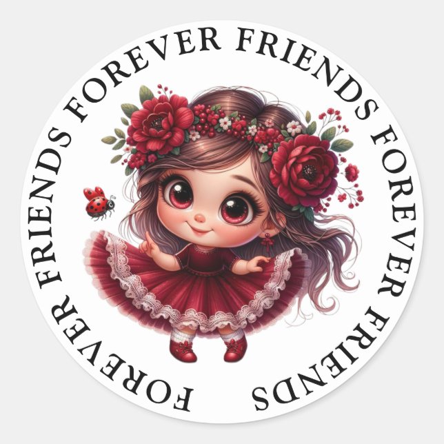 Stickers d'amitié fille mignonne (Devant)
