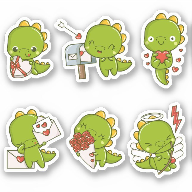 Stickers d'amour Chibi Cute Baby Dino Dinosaur (Devant)