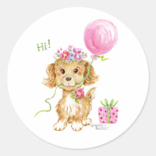 Stickers d'anniversaire de Chien Chien Fleur