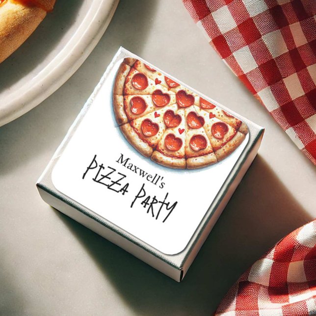 Stickers d'anniversaire de la fête de la pizza per (Pepperoni pizza party stickers personalized by Do Tell A Belle)