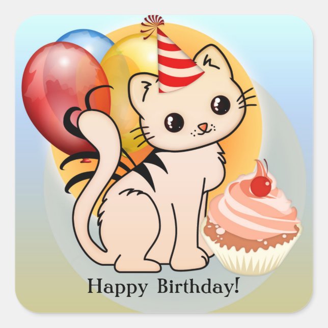 Stickers d'anniversaire fille mignonne Kitty heure (Devant)