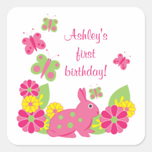 Stickers d'anniversaire pour filles lapin et papil