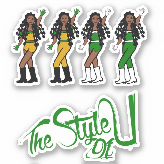 Stickers Danseuse Tresses Bulles Vert/Jaune (Devant)