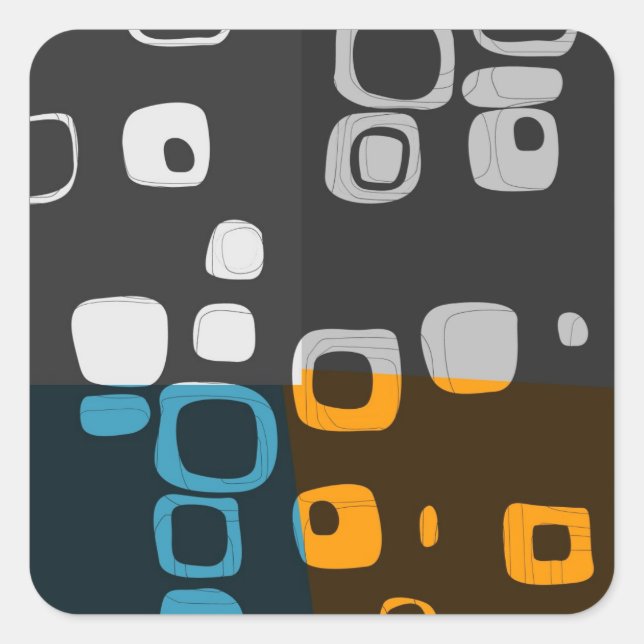 Stickers d'art Abstrait bleu, orange, gris rétro (Devant)