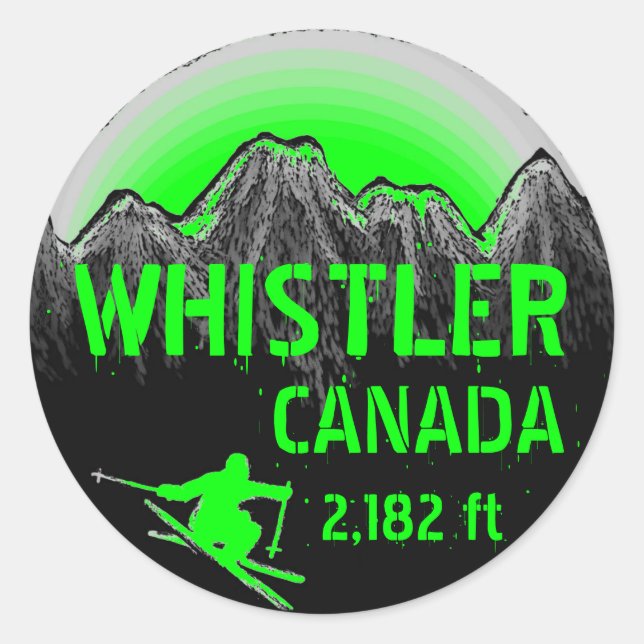 stickers d'art de ski vert Whistler Canada (Devant)