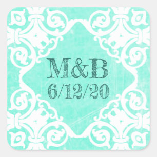 Stickers Date & Initiales du Mariage Turquoise per