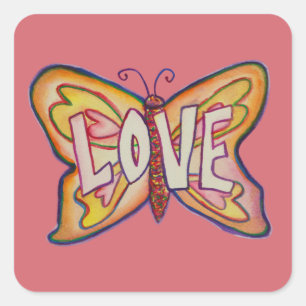 Stickers d'autocollants de papillon rose Love Word
