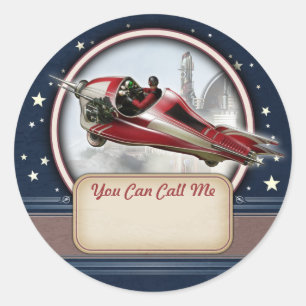 Stickers de balise Red Retro Rocket Name