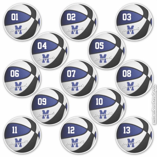 stickers de basket bleu noir pour 13 membres de l' (Devant)