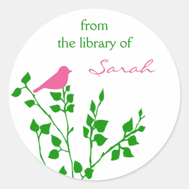 Stickers de bibliothèque de livres verts rose pers (Devant)