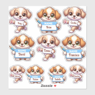 Stickers de carte Kawaii Puppy Name