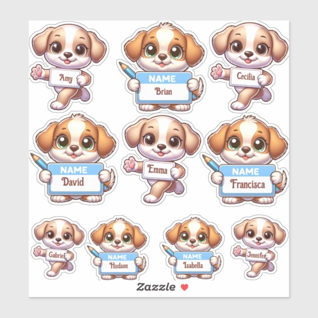 Stickers de carte Kawaii Puppy Name (Feuille)