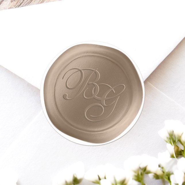 Stickers de cire à double monogramme à amande (Achieve the elegance of a wax seal without the hassle or mess with these faux wax flat stickers
)