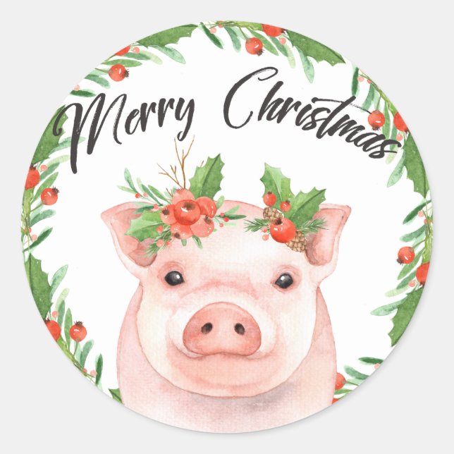 Stickers de cochon de Noël aquarelle (Devant)