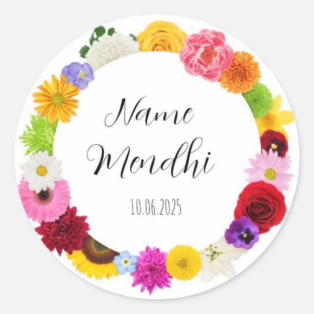 stickers de faveur mendhi coloré floral (Devant)