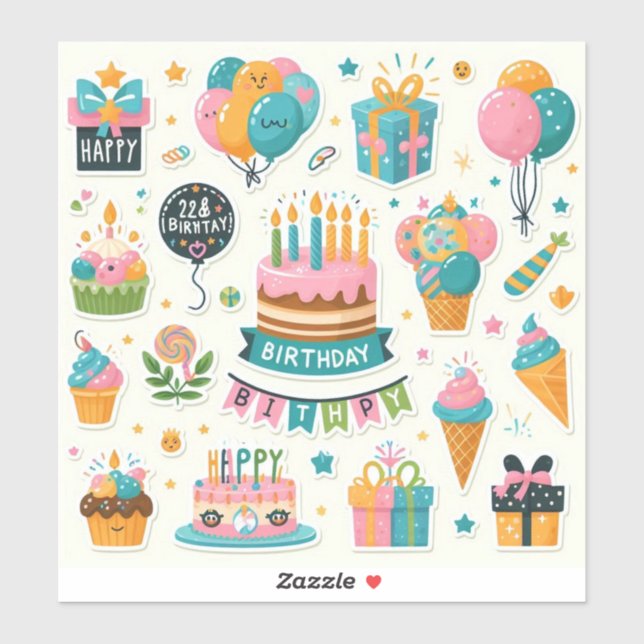 Stickers de fête d'anniversaire colorés" (Feuille)