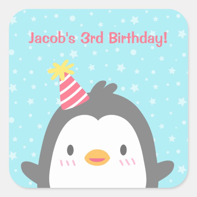 Stickers de fête d'anniversaire de mignonne Pengui (Devant)
