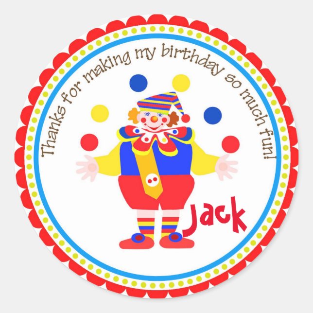 Stickers de fête d'anniversaire du cirque Clown (Devant)