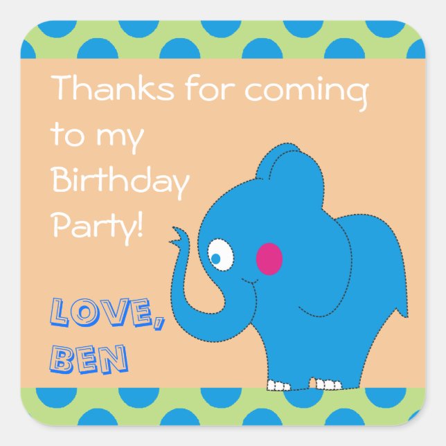 Stickers de fête d'anniversaire du Merci Eléphant  (Devant)