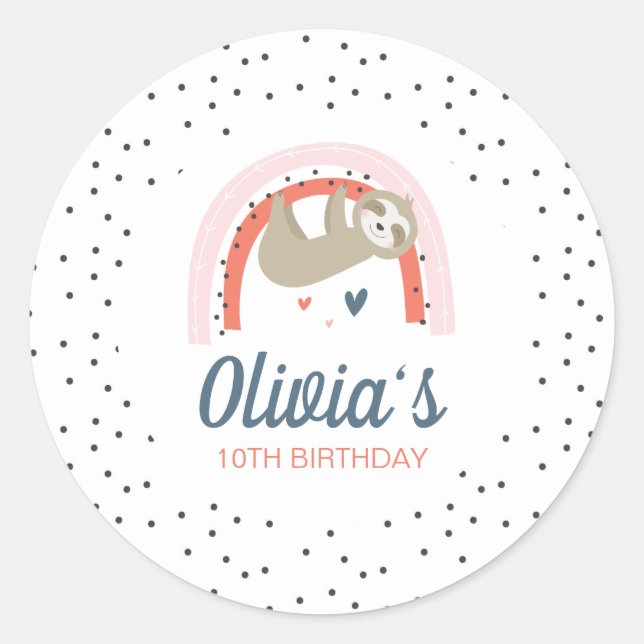 Stickers de fête d'anniversaire Rainbow Sloth (Devant)
