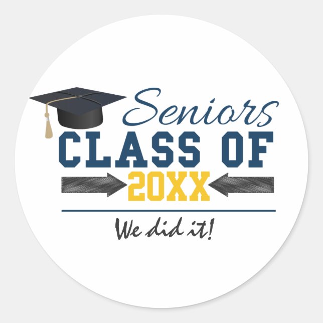 Stickers de graduation en typographie jaune bleu (Devant)