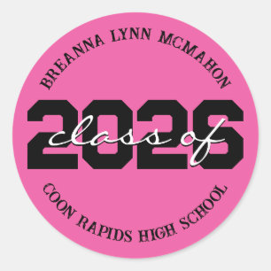 Stickers de graduation personnalisée Hot Rose & Bl