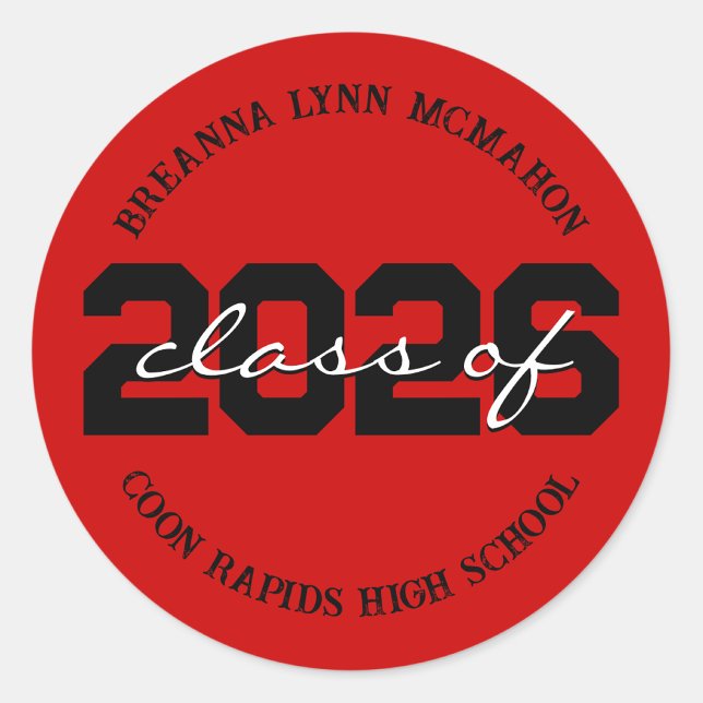 Stickers de graduation personnalisée rouge et noir (Matching Envelopes, Return Address Labels & Envelope Seals)