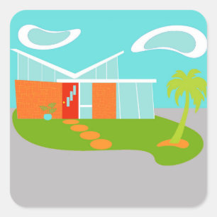 Stickers de la maison de dessin moderne du milieu 