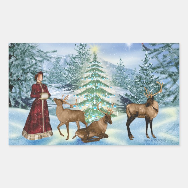 Stickers de la scène d'hiver de Noël victorienne (Devant)